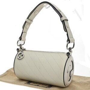 GUCCI Logo Blondie Interlocking GG Mini Shoulder Bag Leather White 728-082725